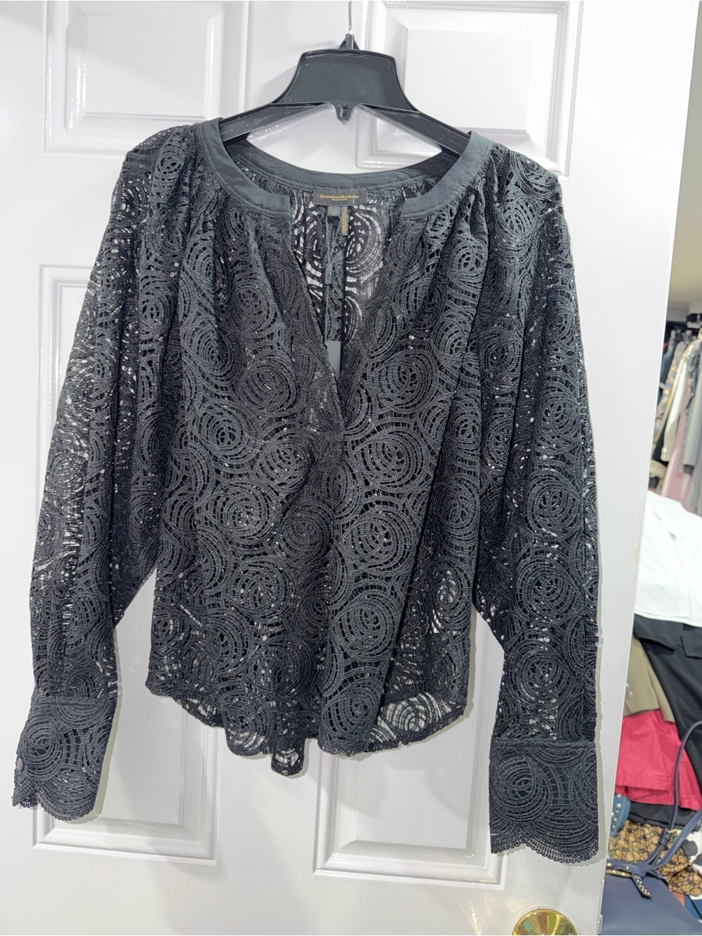 Donna Karan Black Lace Long-Sleeve Pullover Sweater